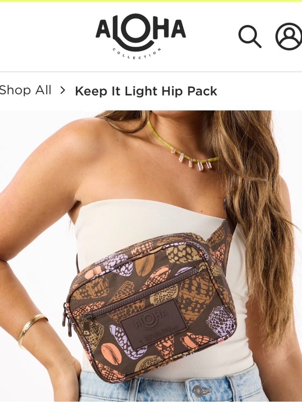ALOHA Collection Brown Multi Shell Crossbody Hip Pack bag purse Fanny shoreline